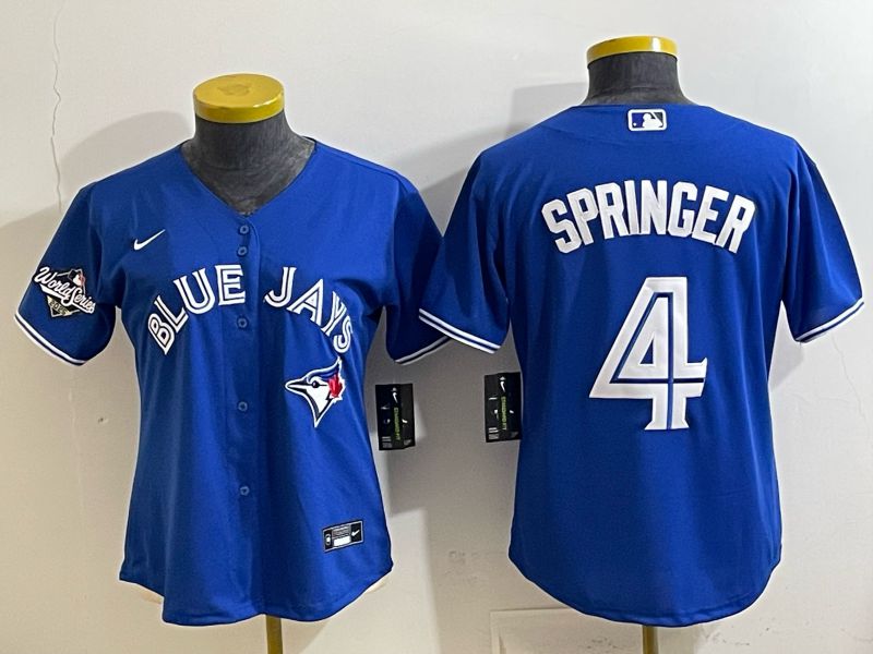 Women 2025 Nike Toronto Blue Jays #4 Springer Blue Game MLB Jersey 02->women mlb jersey->Women Jersey